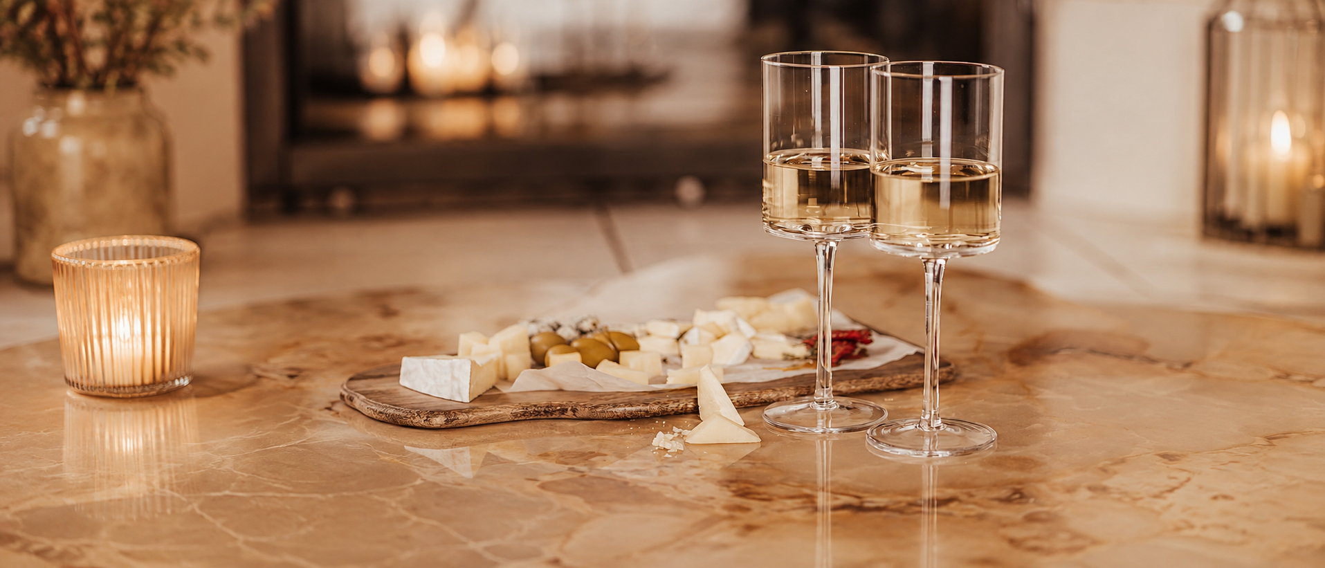 Glassware styled for relaxed drinks and shared tables